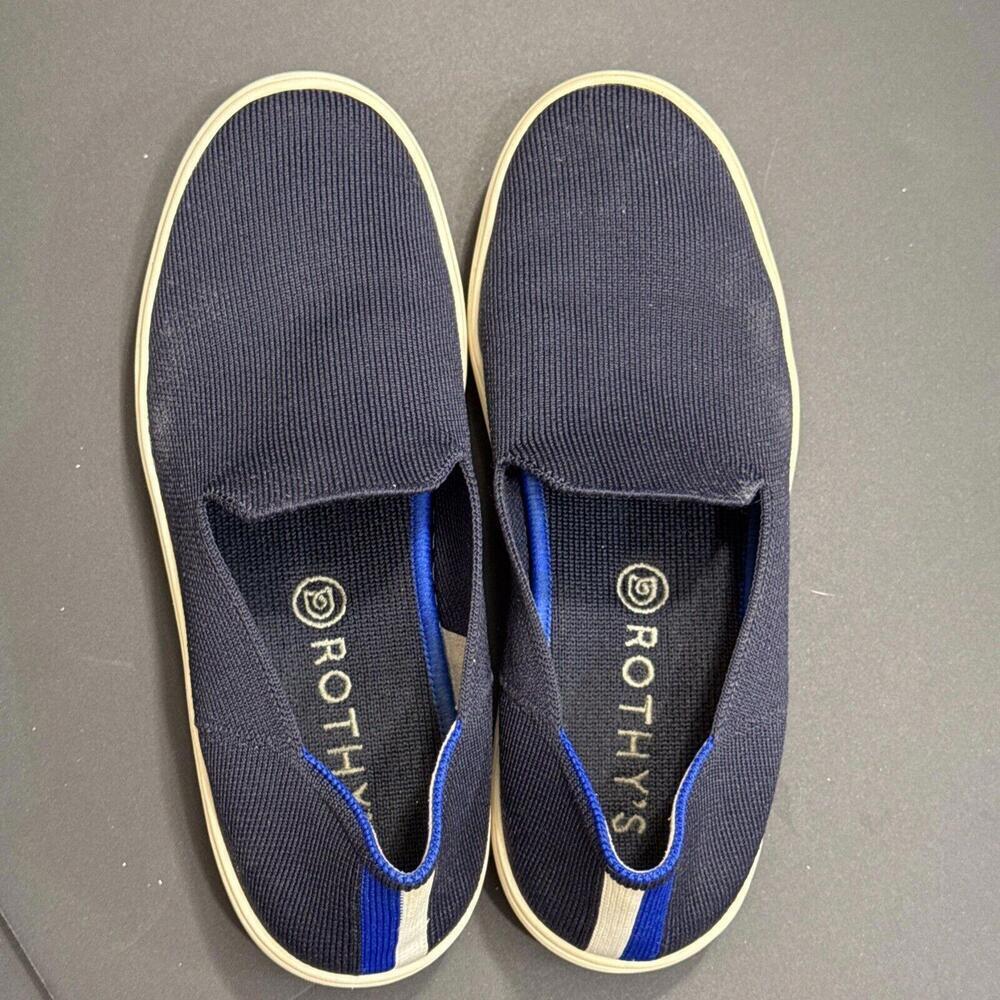 Rothys Navy Blue Classic Slide Sneakers Preppy‎ Quiet Luxury Designer 7.5 Women